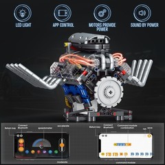 DIY V8 Engine Model Kit – App-Controlled, Visible Motor & Lights, STEM Toy 14+