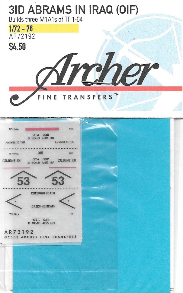 Archer 31D/TF1-64 Abrams In Iraq (OIF) Transfers Decals AR72192