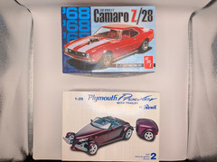 Lot of 2 Model Car Kits – 1968 Camaro Z28 & Plymouth Prowler w/ Trailer
