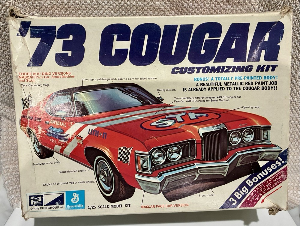 RARE Vintage MPC c. 1973 #7322 Mercury Cougar 1/25 Model Kit. Unbuilt. Offers.