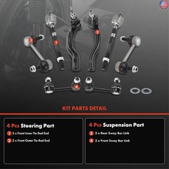 A-Premium Set of 8, Front & Rear Sway Bar Link, Front Inner Outer Tie Rod