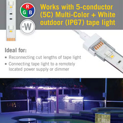 12 In. 5-Pin RGB+W Wire Lead Connector Cord for IP67 Tape Light (2-Pack)