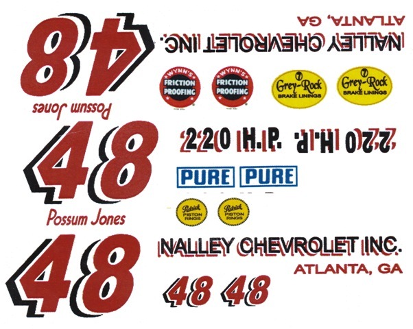 #48 Possum Jones 1957 Chevy 1/24th – 1/25th Waterslide Decals