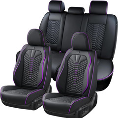 Car Seat Covers Front Seats, Nappa Leather Black&Purple Car Seat Cover, Automoti