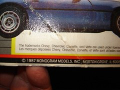 Monogram 2742 Model Corvette Roadster box opened 1987 kit factory sealed 1/24