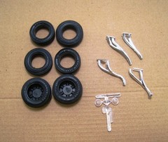 JUNK YARD, 94 PARTS STASH, FOR ’37 CHEV ROADSTER AMT #6744 DECALS, BUMPERS etc.
