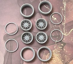 Resin 22 In. “Amer. Racing Corsair” Wheels, W/One In. Whitewalls,1/24 1/25 Scale