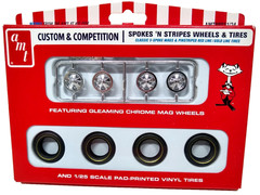 AMT PP03 1/25 Custom Competition 5 Spoke Mag Wheels Striped Tires Gold Red Line