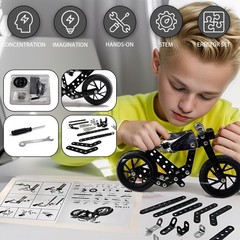 Metal Motorcycle Model Kit – 117 Pcs STEM Building Toys for Ages 8-16, DIY Assem