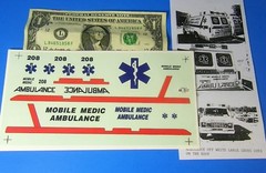 CUSTOM VINTAGE CLEAR WATERSLIDE DECALS 1:24 AMBULANCE MOBILE MEDIC REPRODUCTION