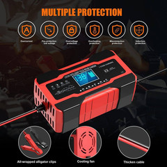 10-Amp 12V 24V Smart Car Battery Charger with LCD Desulfator Temperature Compens