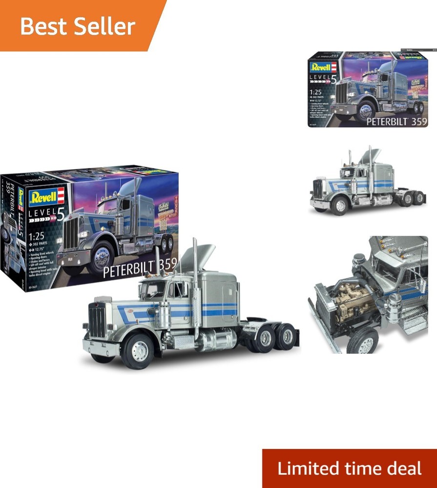 Peterbilt 359 Model Car Building Kit – 1:25 Scale with Twin Turbo Engine Detail