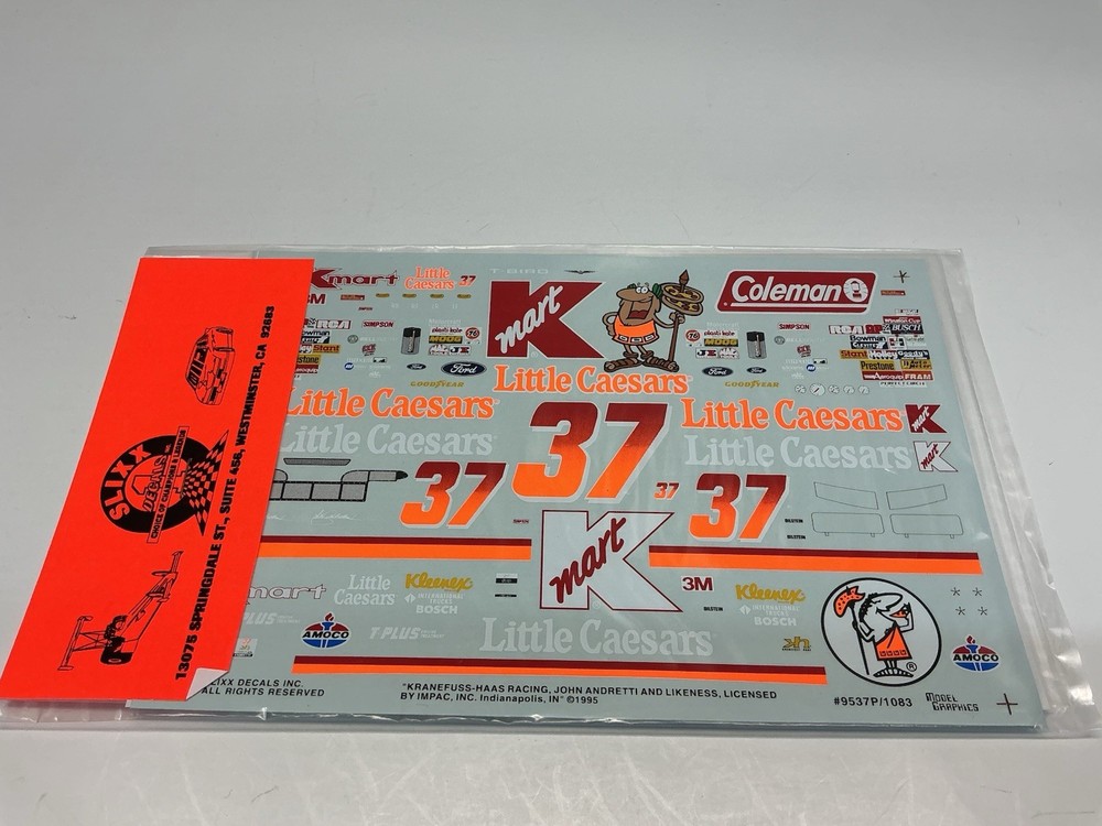 Slixx Decals 1:24-1:25 Scale #37 John Andretti Little Caesars Ford