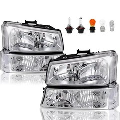 Headlights Headlamp Assembly Headlight with Bulbs Chrome Housing Clear Corner