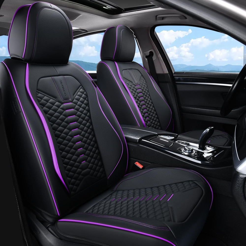 Car Seat Covers Front Seats, Nappa Leather Black&Purple Car Seat Cover, Automoti