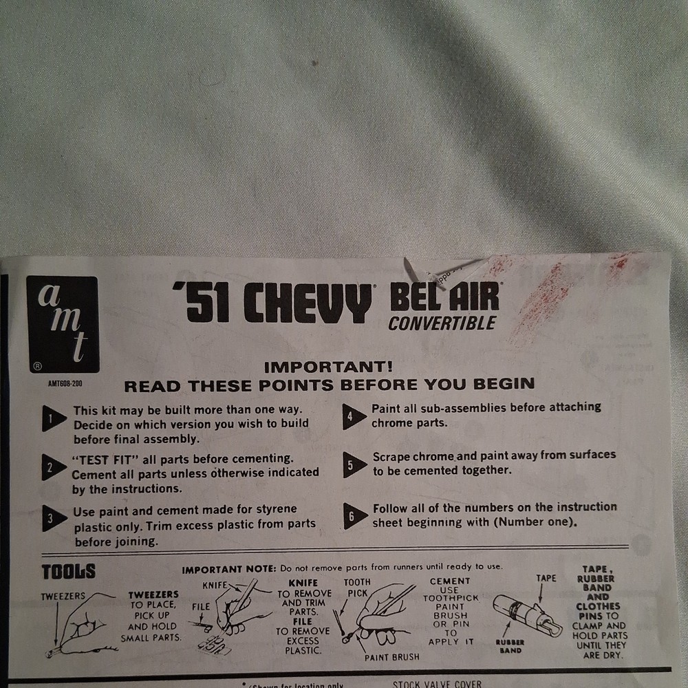 AMT 1951 Chevrolet Chevy Bel Air 1/25 model kit instructions only!!!