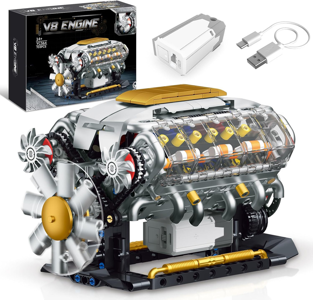 V8 Engine Model Kit That Runs, Build Your Own Mini Visible Car Motor, Physical S