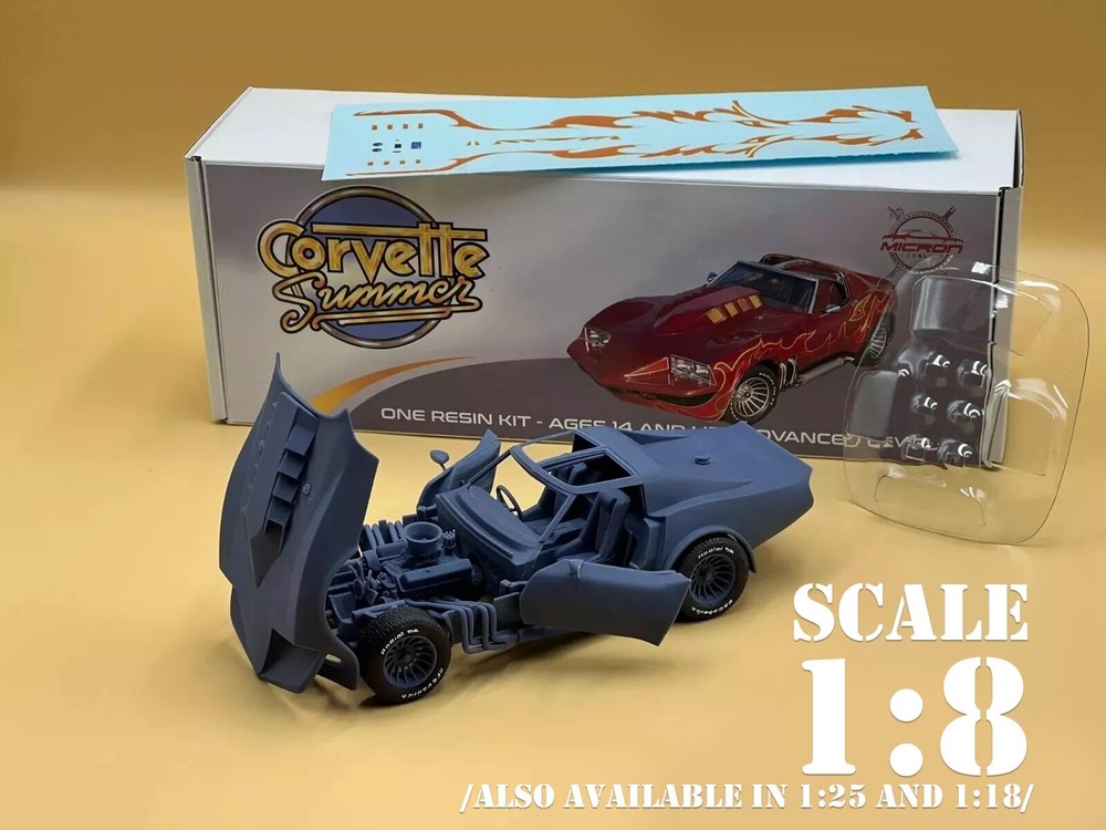 1:8 Large Scale Corvette Summer Complete Resin Model Kit with Engine – 23×8.6in