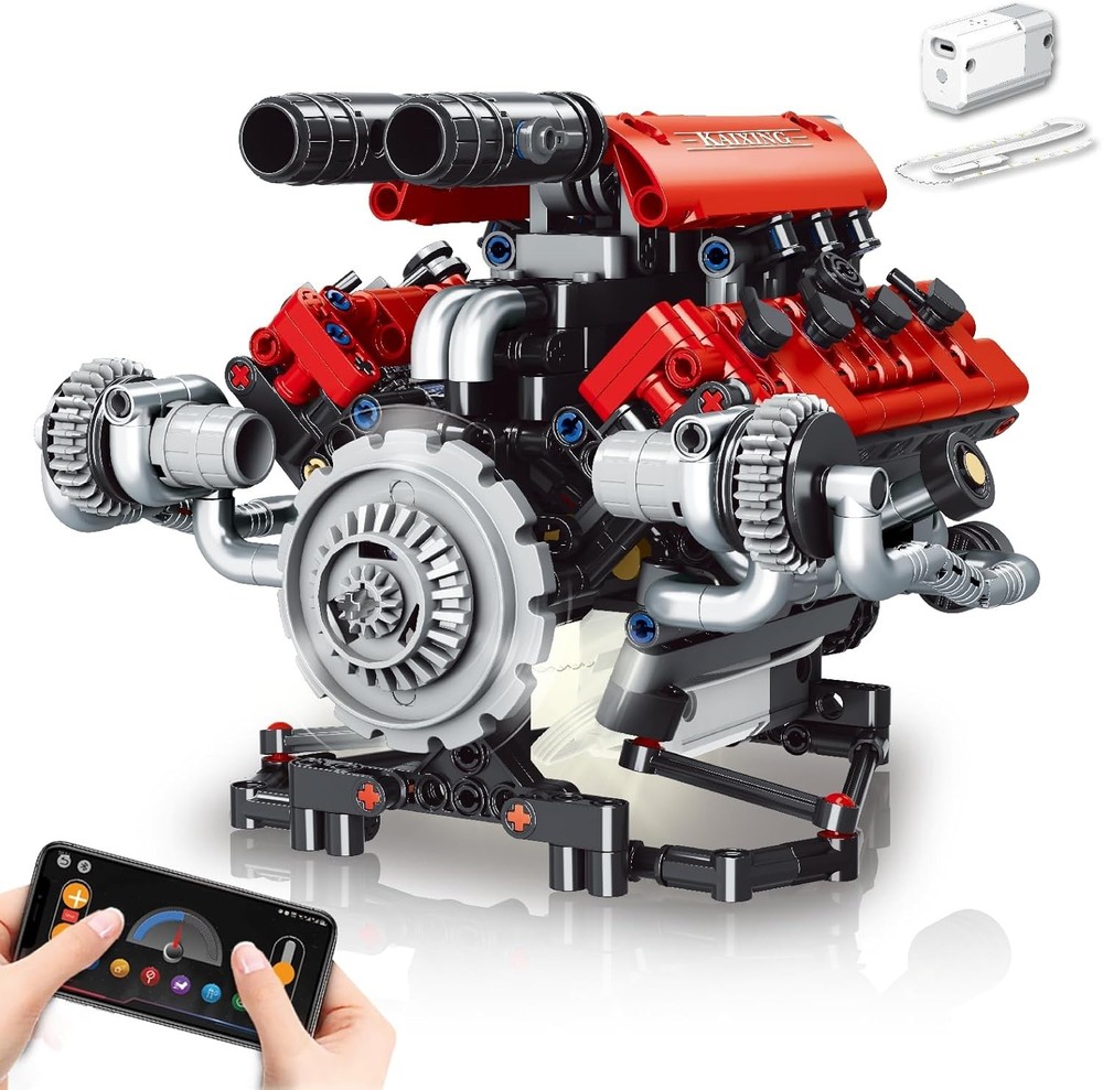 V8 Engine Model Kit – 660 PCS App-Controlled STEM Project for Kids & Adults