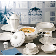 Lace 12 In. X 8.5 In. X 7 In. 4 Qt. 128 Fl. Oz. Silver Bone China Soup Tureen Se