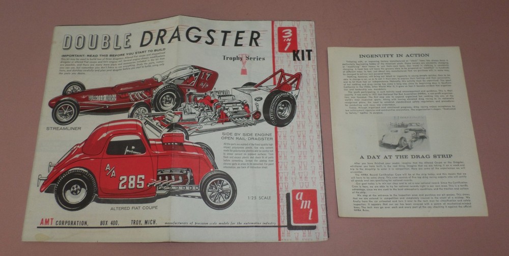 Double Dragster Kit Instructions & Booklet. Vintage AMT Kit #T-161, Issued 1961.