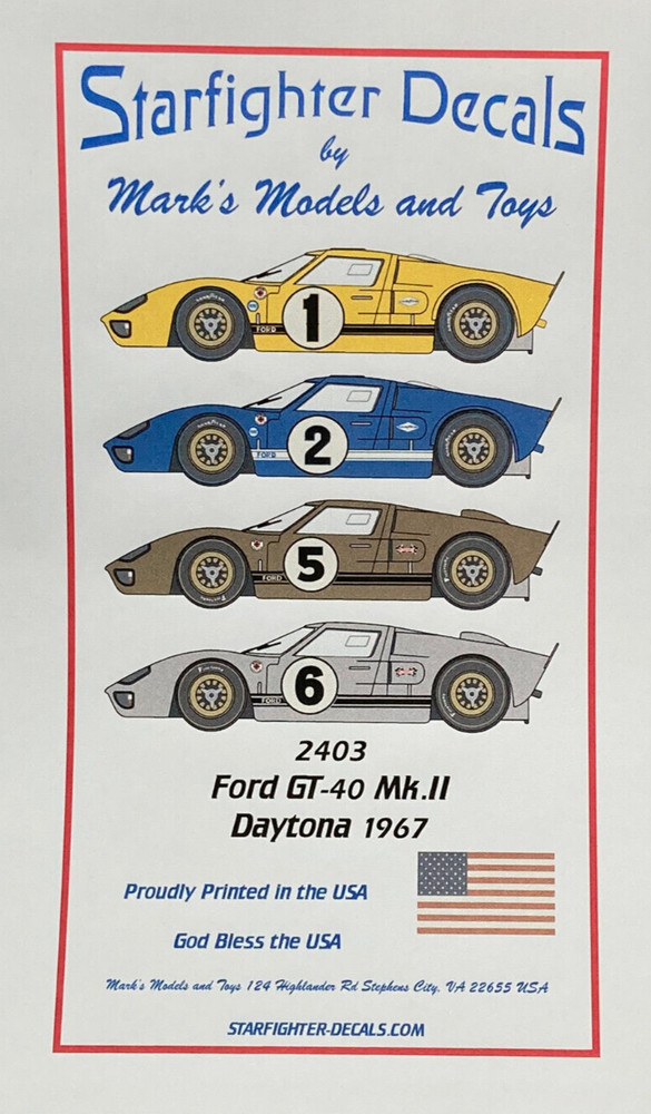 1/24 Starfighter Decals 2403 Ford GT Mk II Daytona 1967