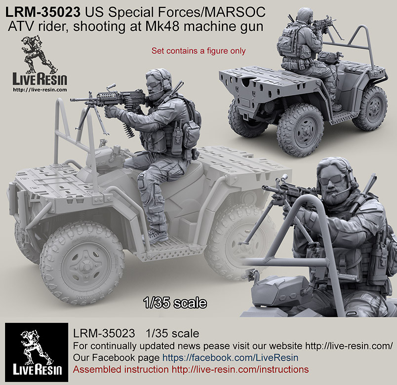Live Resin 1/35 LRM-35023 US Special Forces ATV Rider, Mk48 Machine Gun Shooting