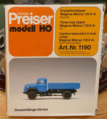 Preiser HO Modell Model Kit #1190 Magirus Mercur Three-Way Tipper Truck NIB