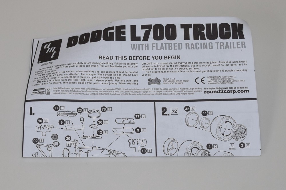 AMT DODGE L-700 & RACE CAR TRAILER 1368/12 ⭐PARTS⭐ INSTRUCTION BOOKLET 1:25
