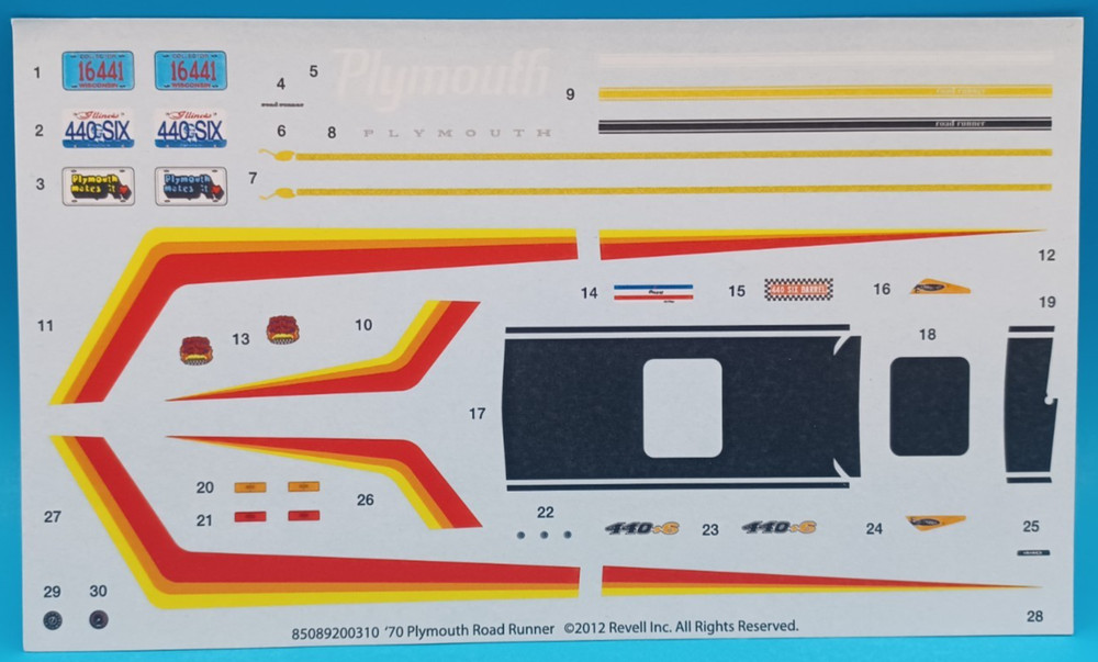 Monogram | No. 85-0892 | 1:24 ’70 Plymouth Road Runner Decals