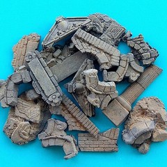 Painted Diorama 1/35 Building Ruins Rubble Bricks Base Military Scene Prop Model