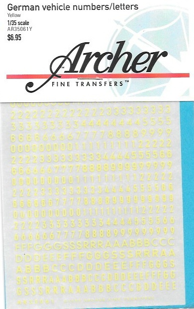 Archer German Turret Letters (Small) Yellow Transfer Decals AR35061Y