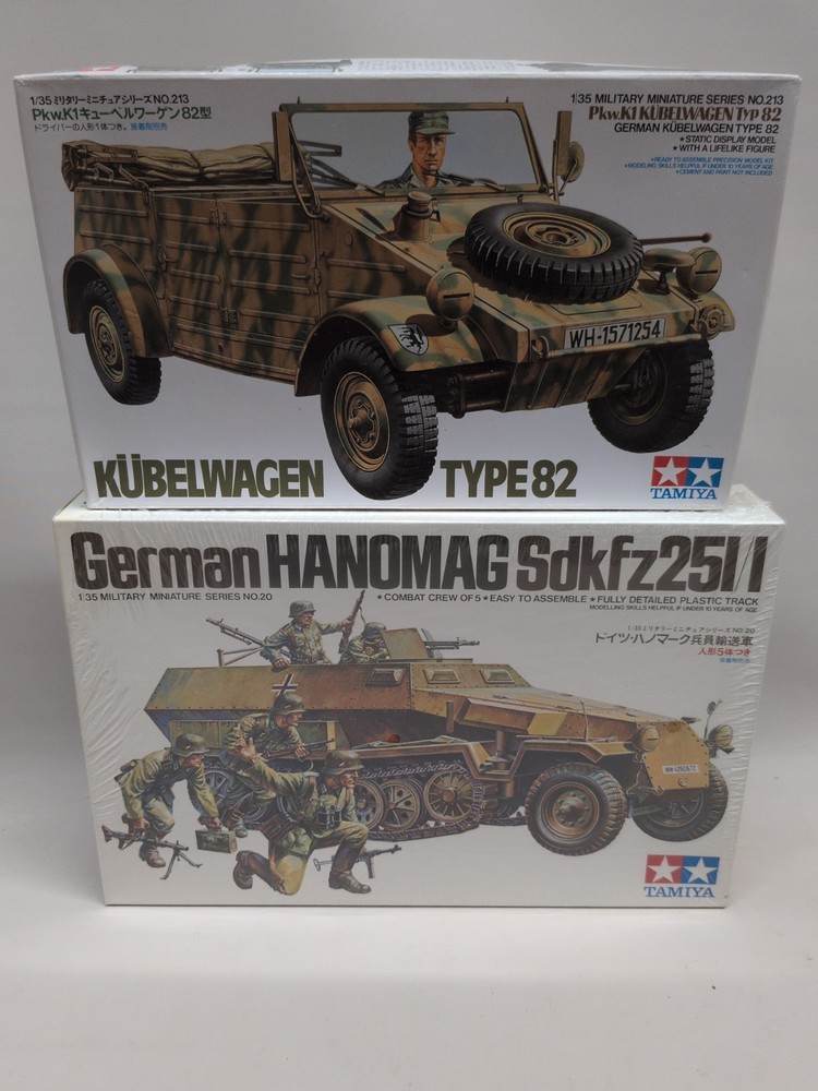 Lot(2) Tamiya Kits 35213 German Kubelwagen Type 82 35020 Hanomag Sdkfz251/1