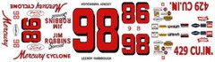#98 Leeroy Yarbrough 1969 Mercury 1/18th Scale Waterslide Decals