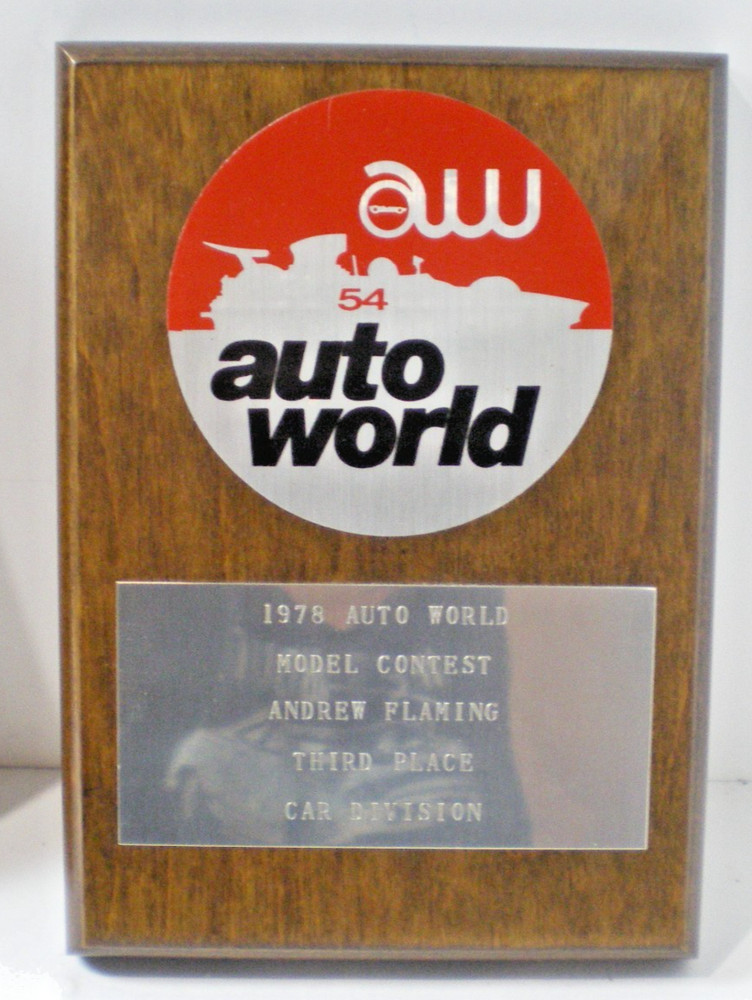 Vintage Trophy 1978 auto world Model Contest Third Place Car Division