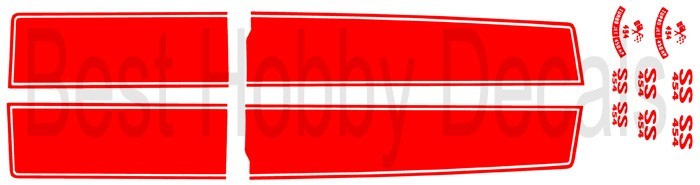 1970 Chevrolet Chevelle RED Hood & Trunk Stripes 1/24th Scale Waterslide Decals