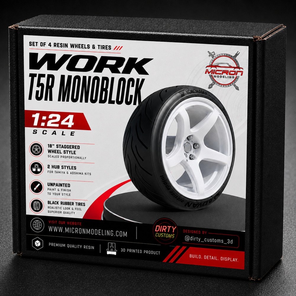 1:24 Work T5R Monoblock 18″ Wheels & Tires for JDM Nissan Toyota Honda Mazda BMW