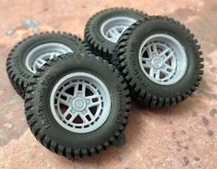 1/24 Scale: 18-Inch Fuel Nitro Wheels W/ Mud Tires; Jeep, Resin 1/25, 3D Print