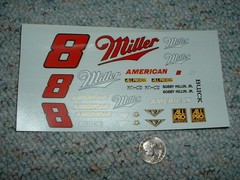 JNJ Hobbies 1/24 1/ 25 Decals #8 Miller Beer American Bobby Hillin Jr BBB