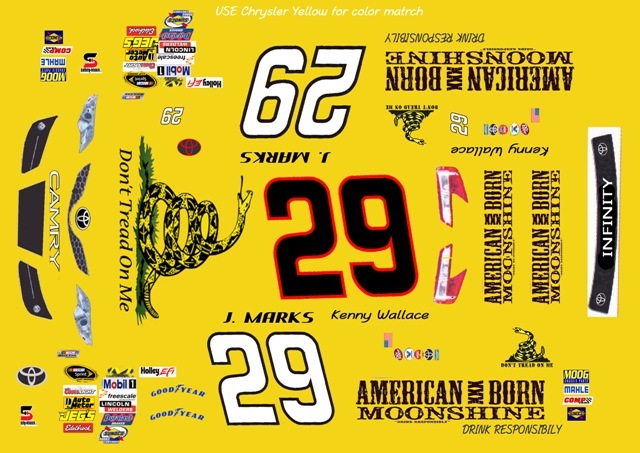 #29 Kenny Wallace American Born Moonshine 2015 1/24th – 1/25th Scale Decals