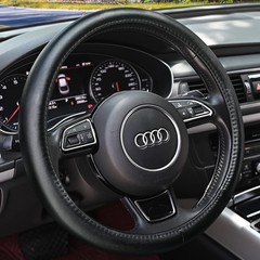 Haokay Heavy Duty Pure Cowhide Steering Wheel Cover Black Genuine Leather
