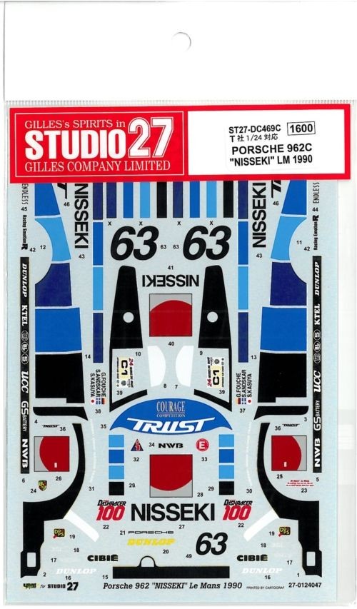 Studio27 1/24 Porsche 962C “NISSEKI” #63 1990 LM (LeMans) Decals
