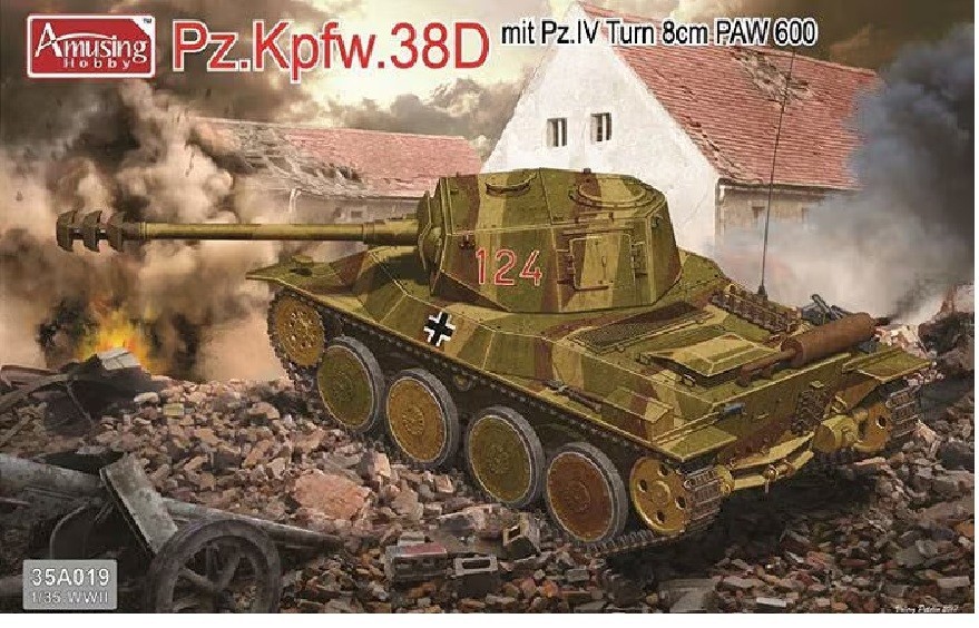 AMUSING HOBBY 1/35 Pz.Kpfw.38D mit Pz.IV Turn 8cm PAW 600 #35A019📌USA