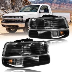 Headlight Assembly, Compatible with 1999 Black Housing Amber Reflector(w/o LED)