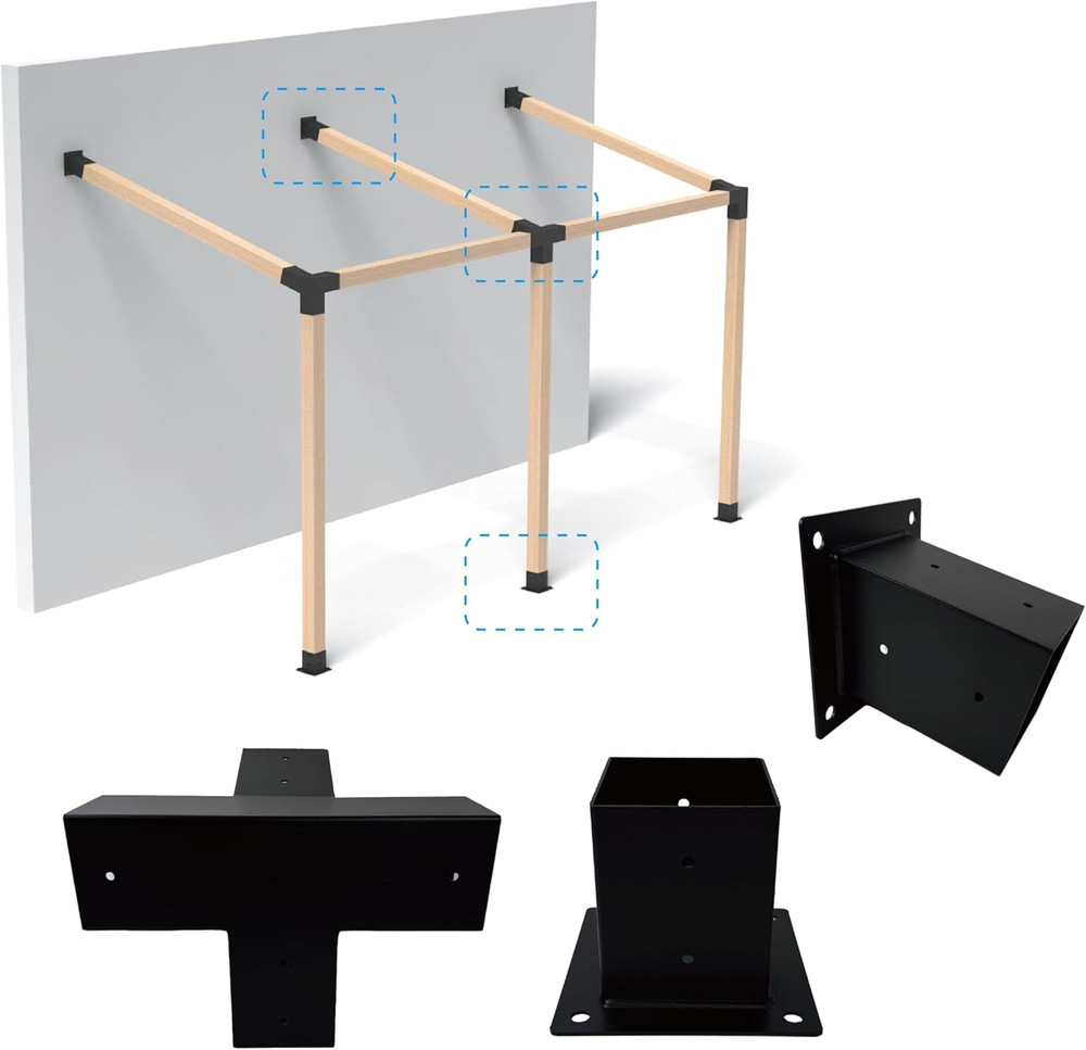 Pergola Bracket Kit 4X4, Including 1 Wall Base, 1 105 ° 4-Way and 1 Bases, 1 Set