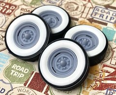 Resin 15-Inch “Chrome Reverse” Wheels, W/ Wide Whitewalls,1/24 1/25 Scale