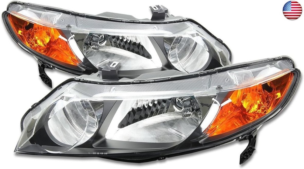 DNA MOTORING Headlights Assembly Compatible with 2006-2011 Honda Civic