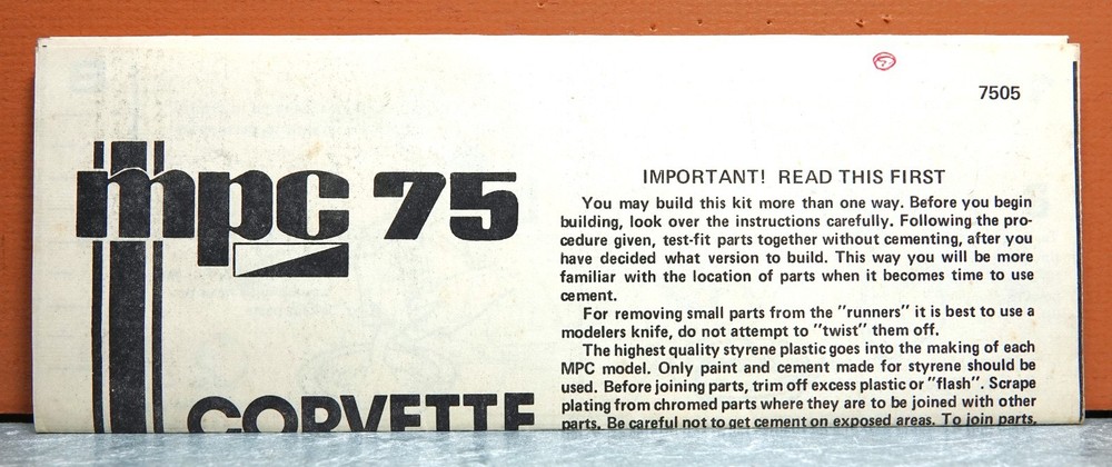 1/25 MPC ’75 CORVETTE COUPE # 7505 (INSTRUCTIONS ONLY)