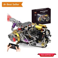 Collectible 1394 PCS V8 Engine Building Block Set with Light & Spray Effects