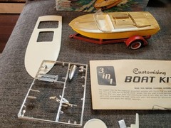 Original ’60’s issue AMT Boat w/Trailer model started in box 1/25 Kit#159 3 in 1